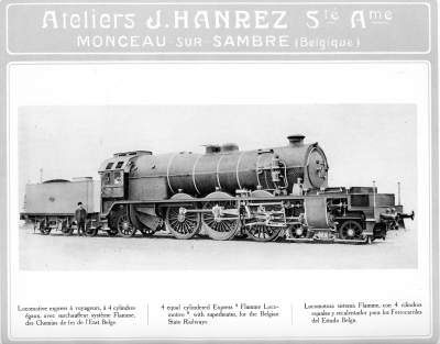 <b>Locomotive express à voyageurs, à 4 cylindres égaux, avec surchauffe système Flamme</b><br>des Chemins de fer de l'Etat Belge